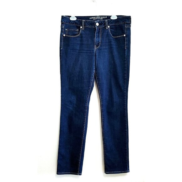 American Eagle Skinny Jeans Women's Size 12 Blue Dark Wash Denim Pants Stretch - Picture 1 of 4